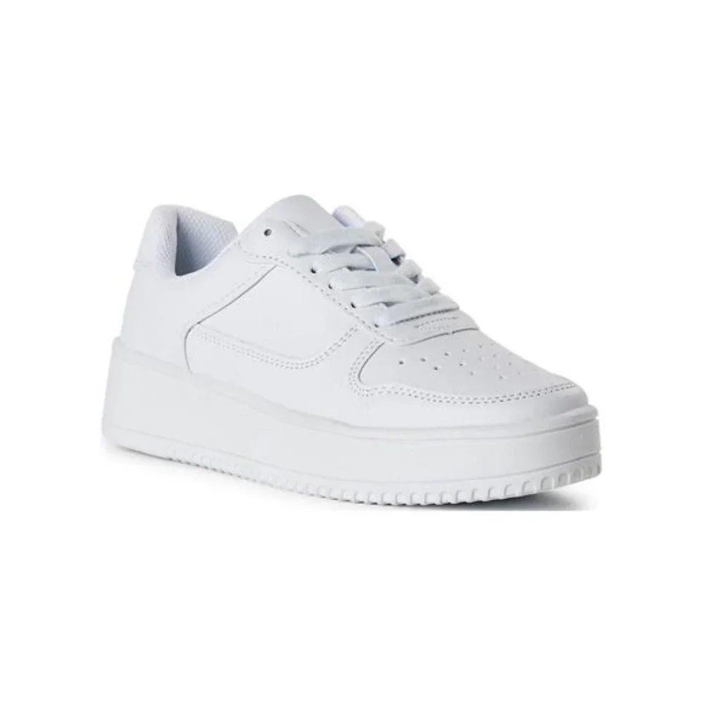 Women's Casual Shoes White Lace-Up Platform Sneakers - Picture 1 of 5